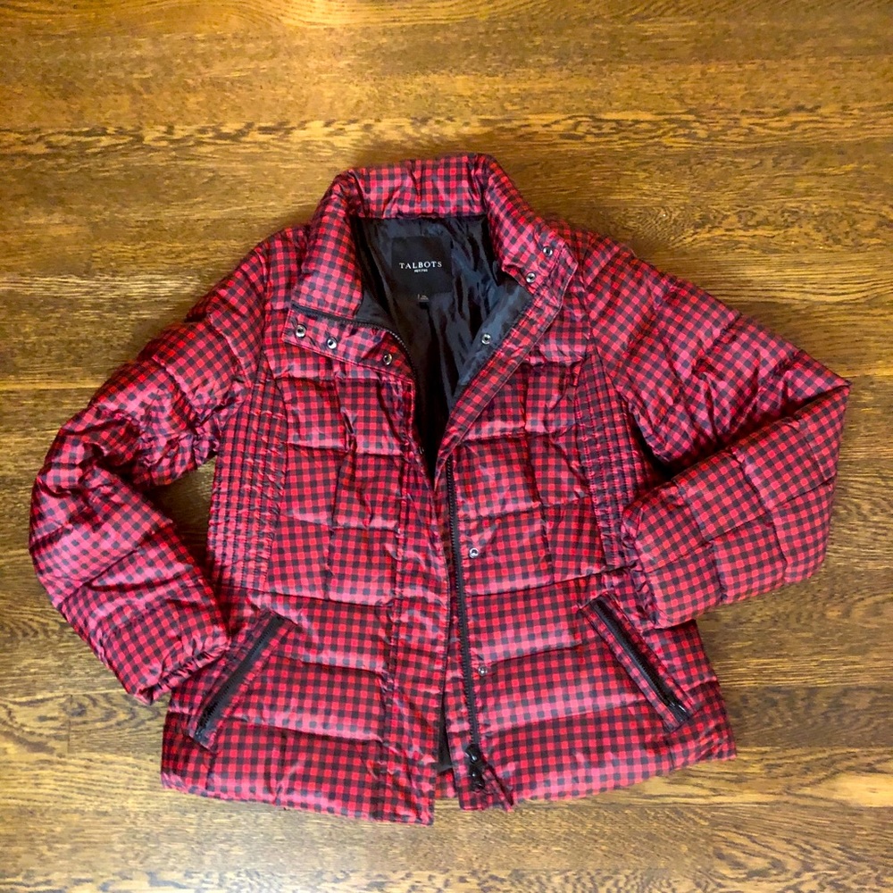 Talbots down plaid puffer jacket
